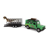 Kids Globe Land Rover vehicle with dinosaur on trailer (the cast, PullBack; 29 c