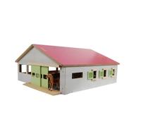 Kids Globe Stalla per cavalli (con 3 scatole e cavallo, lunghezza: 62 cm, larghezza: 56 cm, altezza: 26 cm, tetto rimovibile su entrambi i lati, materiale: legno) 610271