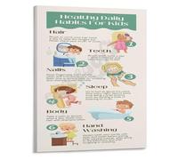Kids Good Habits Chart Poster Healthy Routine Educational Wall Art for Classroom Canvas Print for Childrens Room Bedroom Living Room Decor(Framed,16x24inch(40x60cm))