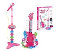 Kids Guitar and Microphone Set - beginner music kit, portable performance set | bright LED light guitar toy, microphone with stand accessory, engaging creative sound maker for toddler preschool kids