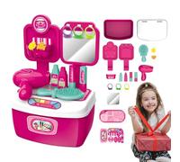 Kids Hair Salon Toy Set, Pretend Hairdresser Kit, Beauty Salon Playset For Girls, Child-Friendly Hair Styling Toy, Set With Mirror Comb Hair Dryer For 3 4 5 6 7 8 Girls First Makeup Kit