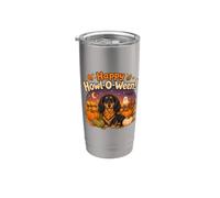 Kids Happy Howl-O-Ween Halloween Black Long Haired Dachshund Bicchiere termico in acciaio inox doppia parete