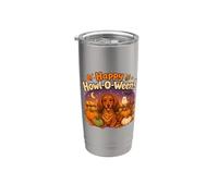 Kids Happy Howl-O-Ween Halloween Red Long Haired Dachshund Bicchiere termico in acciaio inox doppia parete