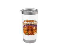 Kids Happy Howl-O-Ween Halloween Red Long Haired Dachshund Bicchiere termico in acciaio inox doppia parete