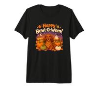 Kids Happy Howl-O-Ween Halloween Red Long Haired Dachshund Maglietta Premium