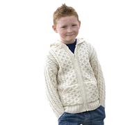Kids Hooded Aran Zip Ecru Cardigan