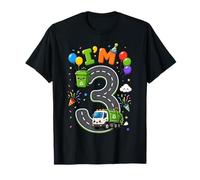Kids I'm 3 Garbage Vehicle Recycling 3rd Birthday Boy Party Maglietta