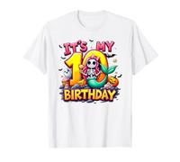 Kids It's My 10th Birthday Girl Halloween Mermaid Skeleton Maglietta