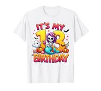 Kids It's My 13th Birthday Girl Halloween Mermaid Skeleton Maglietta