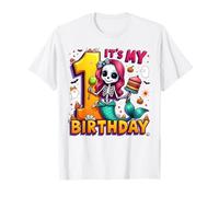 Kids It's My 1st Birthday Girl Halloween Mermaid Skeleton Maglietta