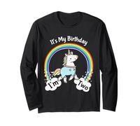 Kids It's My 2nd Birthday Cute Unicorn 2 Year Old Girls Maglia a Manica