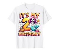 Kids It's My 2nd Birthday Girl Halloween Mermaid Skeleton Maglietta