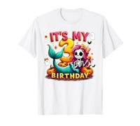 Kids It's My 3rd Birthday Girl Halloween Mermaid Skeleton Maglietta