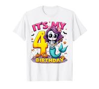 Kids It's My 4th Birthday Girl Halloween Mermaid Skeleton Maglietta