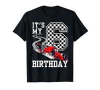 Kids It's My 6th Birthday Boys 6 Six Racing Car Flag Race Maglietta