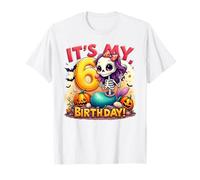 Kids It's My 6th Birthday Girl Halloween Mermaid Skeleton Maglietta