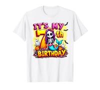 Kids It's My 7th Birthday Girl Halloween Mermaid Skeleton Maglietta