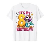 Kids It's My 8th Birthday Girl Halloween Mermaid Skeleton Maglietta