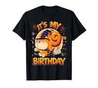 Kids It's My 9th Birthday Cat Witch Halloween 9 Years Old Maglietta