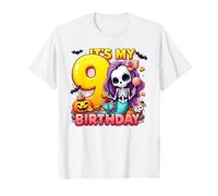 Kids It's My 9th Birthday Girl Halloween Mermaid Skeleton Maglietta