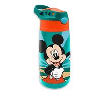 KIDS LICENSING Borraccia in acciaio inox, 450 ml, Topolino - Borraccia termica di alta qualità in acciaio inox con sistema push-pull, cannuccia e tappo di chiusura, KL85936