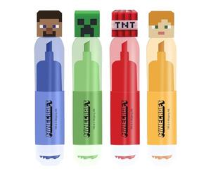 Kids Licensing - Evidenziatori Fluorescenti Minecraft Pack 4 Colori - Pennarelli Pastello per Studio, Ufficio e Materiale Scuola