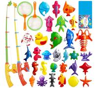 Kids Magnetic Fishing Board Game Toys Set by ECLifeHack - Bathtime Or Pool Party with Pole Rod Net Plastic Floating Fish - Toddler Education Teaching and Learning of Colors Ocean Sea Animals