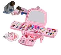 Kids Makeup Kit, Complete Girls Cosmetic Set, Washable Real Makeup with Safe Natural Ingredient, Practice, Pretend Play, Travel, Stage, Festival, and Fun Activities, 24x21x14.5cm ABS