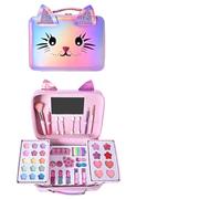 Kids Makeup Kit - Real Cosmetic Toy with Cat Shape Purse, Princess Kid Makeup Set | Reusable PU Pink Cosmetic Handbag | for Children Girls Holidays Birthday Festivals Pretend Play