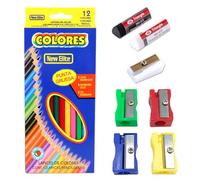 Kids Matite Colorate,12 Matite Colorate, 5 Sharpener, 2 Doppio Gomme da Cancellare, Set Matite da Disegno Colori Per Bambini A Casa E A Scuola, Multicolore