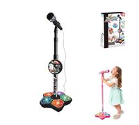 Kids Microphone with Stand with LED Lights, Adjustable Height & Music Effects for Birthday Party, Home Karaoke (Black)