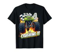 Kids Monster Truck 4 Year Old Boys 4th Birthday Crushing It Maglietta