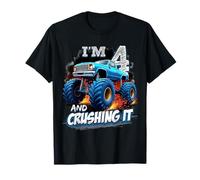 Kids Monster Truck 4 Year Old Boys 4th Birthday Crushing It Maglietta