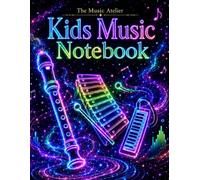 Kids Music Notebook: Wide Staff Edition: Neon Starlight Edition - large music staff paper for children, beginners, piano lessons and early music practice
