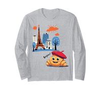 Kids Paris France Croissant con berretto Hello in French Tower Maglia a Manica