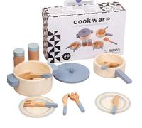 Kids Play Kitchen Accessories - Wooden Cooking Pots Pan Utensils 10PCS | Educational Pretend Role Game For Girls Boys, Imaginative Learning Gift