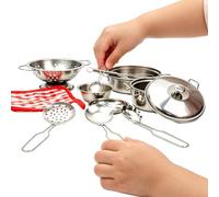 Kids Pots and Pans Playset Aid, Stainless Steel Cooking Utensils Gear, Play Kitchen Device with Sturdy Build, Premium Quality Accessories Accessory, affidabile Boys Girls Home Classroom