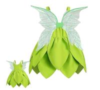 Kids Princess Costume Set, Fairy Dress Up Outfit, Green Fancy, Breathable Fabric, Wings and Headband Included, Perfect For School Dance, Birthday, Theme Gatherings, Events