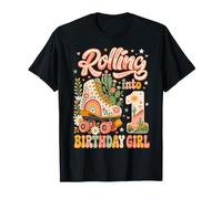 Kids Rolling Into 1st Birthday Girl Boho Cactus Roller Skate Maglietta