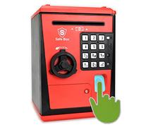 Kids Safe Bank with Fingerprint Password Talking ATM Piggy Bank for Real Money Toy Gift for 6-14 Years Old Boys Girls (Black/Red)