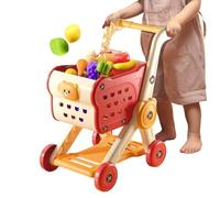 Kids Shopping Cart Toy, 62x27x11cm Pretend Play Toy Shopping Basket Set With Food Accessories, Space-Saving Interactive Grocery Store Games For Toddler Boys Teens Girls Children