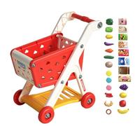 Kids Shopping Cart Trolley, Pretend Play Retail Pushcart, 18.9x16.54x11.02 Inches Educational Figure, Playing Food Included, Shopping Handcart Toy for Boys & Girls