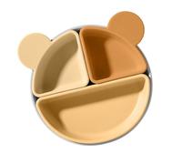 Kids Silicone Suction Plates, Fun Suction Plates for Kids, Divided Suction Plates for Kids, Non Slip Food Grade Silicone Plate 5.31x5.12x1.97" for Babies (Light Coffee, Blue)