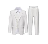 Kids Slim Giacca Gilet Pantaloni Bowtie Set Quattro Pezzi Vestito Ragazzi Prom Performance Costume Bianco 4 Pezzi 4T 100-110CM