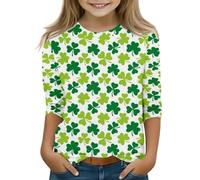 Kids St Day 3/4 Sleeve Green T Shirt Top Girls Funny St Day Shirt Festliche Blusen Donna Matrimonio, Mimetico, 12-13 Jahre
