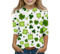 Kids St Day 3/4 Sleeve Green T Shirt Top Girls Funny St Day Shirt Festliche Blusen Donna Matrimonio, Ag., 10-11Years
