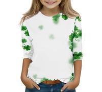 Kids St Day - Maglietta con maniche a 3/4, colore verde, per ragazze, bianco, 4-5 Jahre