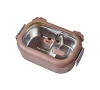 Kids Stainless Lunch Box - Cute Bear Pattern, Large 1000ml Thermal Meal Prep Storage, Divided Metal Food Container Set, Leakproof Reusable Portion Tray Kits - For Boys Girls School Trips Beach