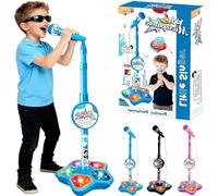 Kids Star Microphone with Stand, 2026 New Microphone Toy with Music & Lights for Kids, Fun & Easy-to-Use Karaoke Toy for Boys and Girls Singing (Blue)