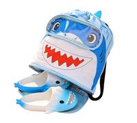 Kids Swim Bag Cartoon Shark Drawstring Backpack, Shoe Compartment | Large Swimming Storage Bag, Lightweight Beach Pack | for Pool Summer Camp Towels Clothes Toys Bottles